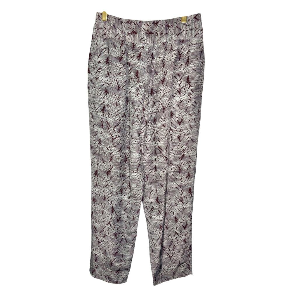 Poetry Printed Silk Relaxed Fit Pull On Ankle Pants Maroon Gray/Blue 6